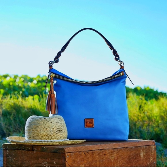 Dooney Bourke Newbury Leather Sloan Dixon Crossbody Bag Cobalt Blue & Tan 👜💙 - Picture 2 of 16